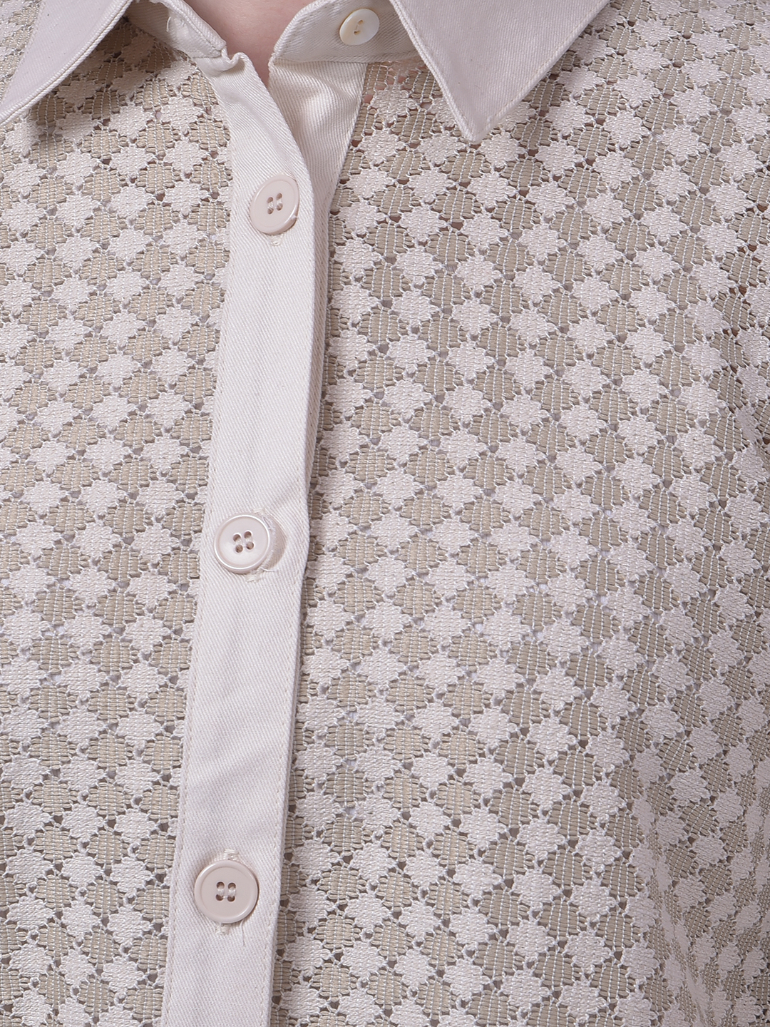 Numero Uno Women Beige Textured Crop Shirt